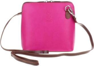 Girly HandBags Womens Genuine Leather Rigid Cross Body Shoulder Bag Real Italian Handbag - Fuchsia Dark Tan