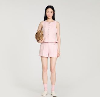 Sandro Sequin check tweed shorts