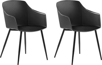 Beliani Beliani - Conjunto De 2 Sillas De Comedor Negro Material Sint&eacute;tico Dise&ntilde;o Minimalista Reposabrazos Fonda