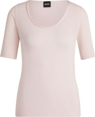 BOSS Scoop-neck T-shirt in ribbed stretch fabric