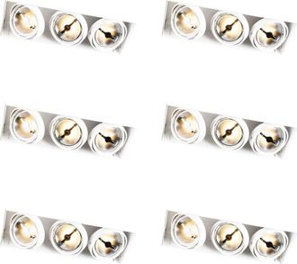 QAZQA Set of 6 Recessed Spotlights White AR111 Trimless 3-Lights - Oneon