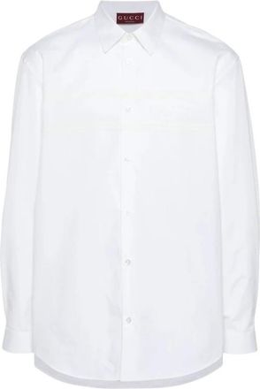 Gucci Logo-appliqu&eacute; Katoenen Shirt - Heren - Overhemden - Wit - Maat: XL Katoen