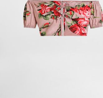 Dolce & Gabbana Rose Bouquet-print Cotton Top - Woman Shirts And Tops Multicolor 36