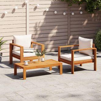 vidaXL Set De Sof&aacute;s De Jard&iacute;n Con Cojines 3 Pzas Madera Maciza Acacia Vidaxl