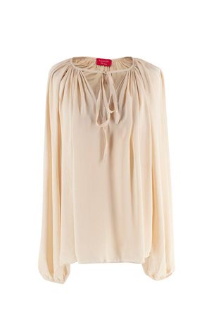 Lanvin Nude Drawstring Silk Blouse Size XS