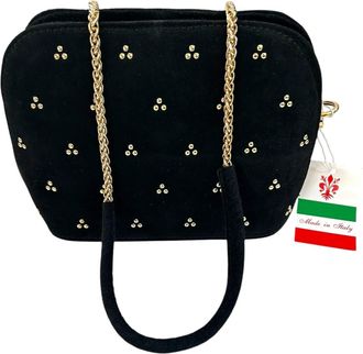 Made in Italy Womens Carla Genuine Suede Bag In Black