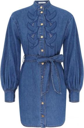 Zimmermann Denim Applique Mini Jurk - Dames - Shirt Kleedjes - Blauw - XS - Denim - Kleedjes