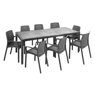 Dmora Juego de sala exterior en pl&aacute;stico antracita negro