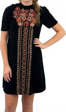 THML Clothing Velvet Embroidered Dress In Black