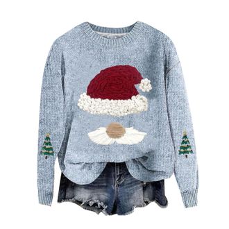 Generic Christmas Jumpers for Women UK, Ladies Xmas Tops Women and Autumn Winter Casual Fashion Thick Needle Round Neck Sweater Christmas Printed Long Sleeve 