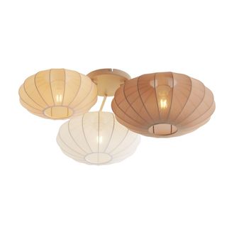 QAZQA Qazqa Plaf&oacute;n Japandi Blanco Con Beige Y Marr&oacute;n 3 Luces - Multi
