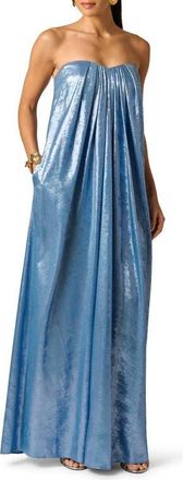 Adrianna Papell Foil Chiffon Strapless Gown in Azure Blue at Nordstrom, Size 14