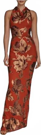 DKNY Floral Sequin Embellished Halter Maxi Gown In Brown/orange