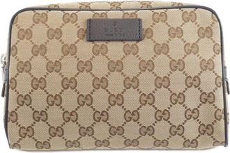 Gucci Beige Brown Gg Canvas Leather Fanny Pack (Pre-Owned)