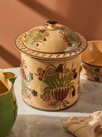 Poterie d'Évires Flowers Hand-Painted Ceramic Giant Lidded Pot