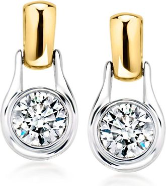 Ross-Simons Lab-Grown Diamond Drop Earrings in Sterling Silver and 10kt Yellow Gold