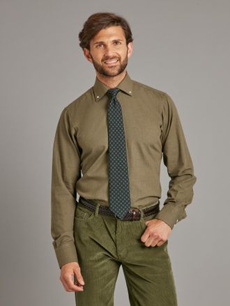 Oliver Brown Button Down Shirt - Cotton Melange - Moss