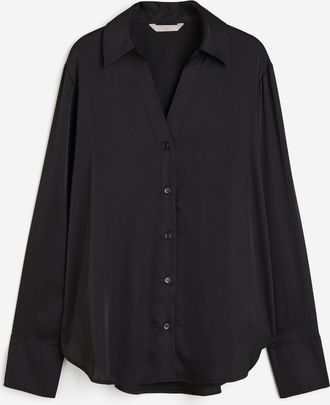 H&M Bluse mit V-Ausschnitt - Schwarz