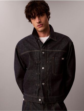 Calvin Klein Jeans Calvin Klein Mens Pleated Denim Trucker Jacket - Blue - XL