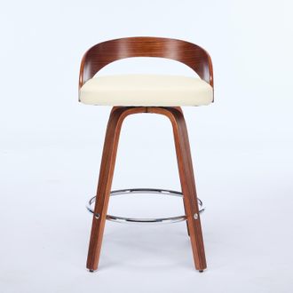 STILVORA Lote De 2 Taburetes De Bar Giratorios Con Respaldo Bajo Y Asiento Acolchado, Estilo Vintage, Piel Sintetica Y Madera, Beige