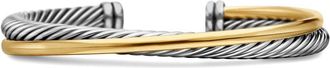 David Yurman 18kt yellow gold and sterling silver Crossover Two Row cuff bracelet (5mm) - women - Sterling Silver/18kt Yellow Gold - M