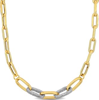 Mimi & Max Oval Link Necklace w/ White Sparkle Enamel & Lobster Clasp in Yellow Silver - 17.5+1.5 in