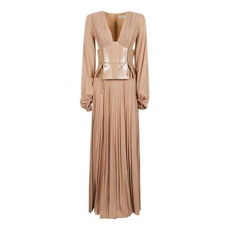 Elisabetta Franchi Rode Loper Lange Jurk - Dames - Jurken - Beige - Maat: M Leer