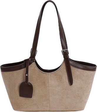 Generic Suede Tote Bag for Women, Elegant Top Handle Bag Retro Chic Suede Tote Bag for Commuting Shopping Everyday Use (Khaki)
