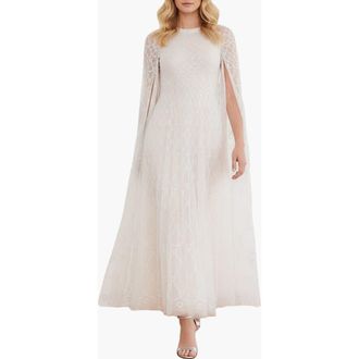 Needle & Thread Heart Lattice Cape Ankle Gown in Cream at Nordstrom, Size 12