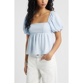 BP. Print Bubble Sleeve Babydoll Top in Blue Bird at Nordstrom, Size Xx-Small