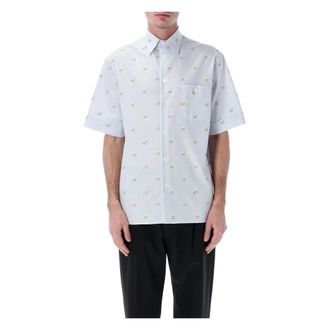 Valentino Garavani Short Sleeve Shirts, male, Blue, Size: L Oxford Cotton Shirt with Le Chat de la Maison Print