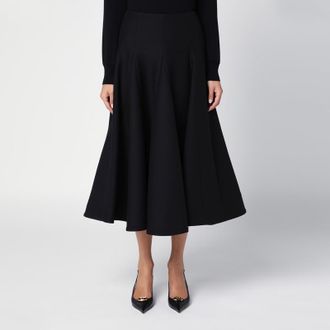 Valentino Black silk flounced midi skirt