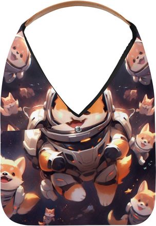 Generic Cute Space Dog Reusable Lightweight Grocery Bags - Foldable Into Compact Pouch, Washable & Sturdy, Multipurpose for Shopping and Travel