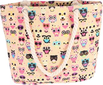 UPKOCH Owl Pattern Canvas Shoulder Bag Large Capacity Fashion Handbag for Women Lightweight Tote Bag Casual Beige