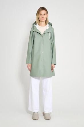 Stutterheim Mosebacke Hooded Long Sleeve Raincoat in Khaki Green at Nordstrom, Size X-Small