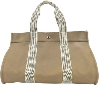 Herm&egrave;s Kara Beige Ivory Cotton Canvas Pouch Tote Bag (Pre-Owned)