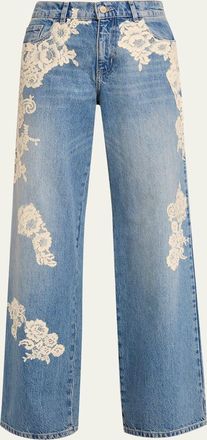 LoveShackFancy Bambie Lace Applique Jeans