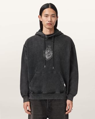 AllSaints Cotton Sabbath Graphic Cropped Hoodie, Size: XXL