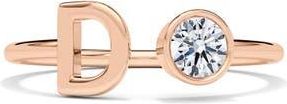 HauteCarat Letter Lab Created Diamond 18K Rose Gold Ring in 18K Rose Gold - D at Nordstrom, Size 4.5