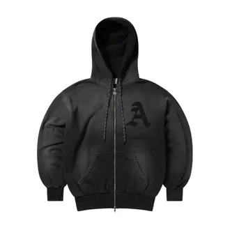 Aries Hoodies & sweatvesten, Heren, Zwart, XL, Katoen, Aged Gothic Zip Through Hoodie