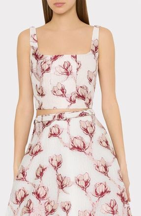 Milly Paige Floral Crop Top in Pink/White at Nordstrom, Size X-Small