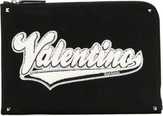 Valentino Garavani Borsa porta PC con applicazione - Nero