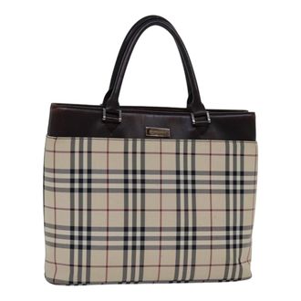 Burberry Nova Check Handbag Nylon Beige Nylon Handbag (Pre-Owned)
