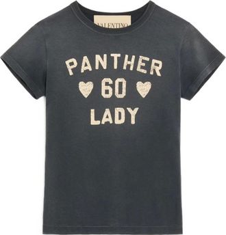 Valentino T-Shirts, female, Gray, Size: M Panther Lady Print T-Shirt