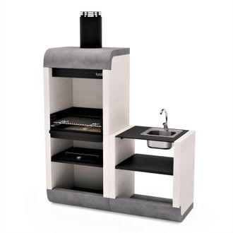 Movelar Tuozi - Barbacoa De Obra Para Le&ntilde;a Y Carb&oacute;n Modelo Sud Plus M&oacute;dulo Soporte Fregadero Y Grifo (blanco, Gris, Negro - 162 X 60 X 220 Cm) Ref: 4340 - Uso