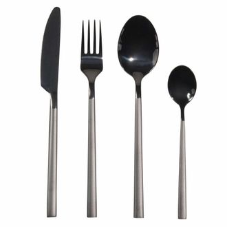 Maisons du monde Juego de cubiertos BADEN de 24 piezas de acero inoxidable negro mate
