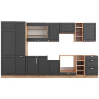 Vicco Mueble De Cocina Fame-line, Antracita Casa De Campo/roble Kraft Dorado, 355 Cm Sin Encimera