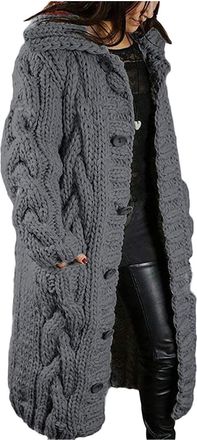 Generic Cardigan Womens Long Chunky Knit Cardigans Winter Warm Chunky Cardigan Oversize Knitted Coats Thick Pullover Open Front Long Knitted Jacket with Pocke