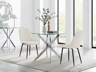 Furniturebox Novara 100cm Round Dining Table & 2 Pesaro Black Leg Chairs in Cream