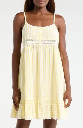 Nordstrom Cotton Gingham Chemise in White- Yellow Flan Gingham at Nordstrom, Size X-Small